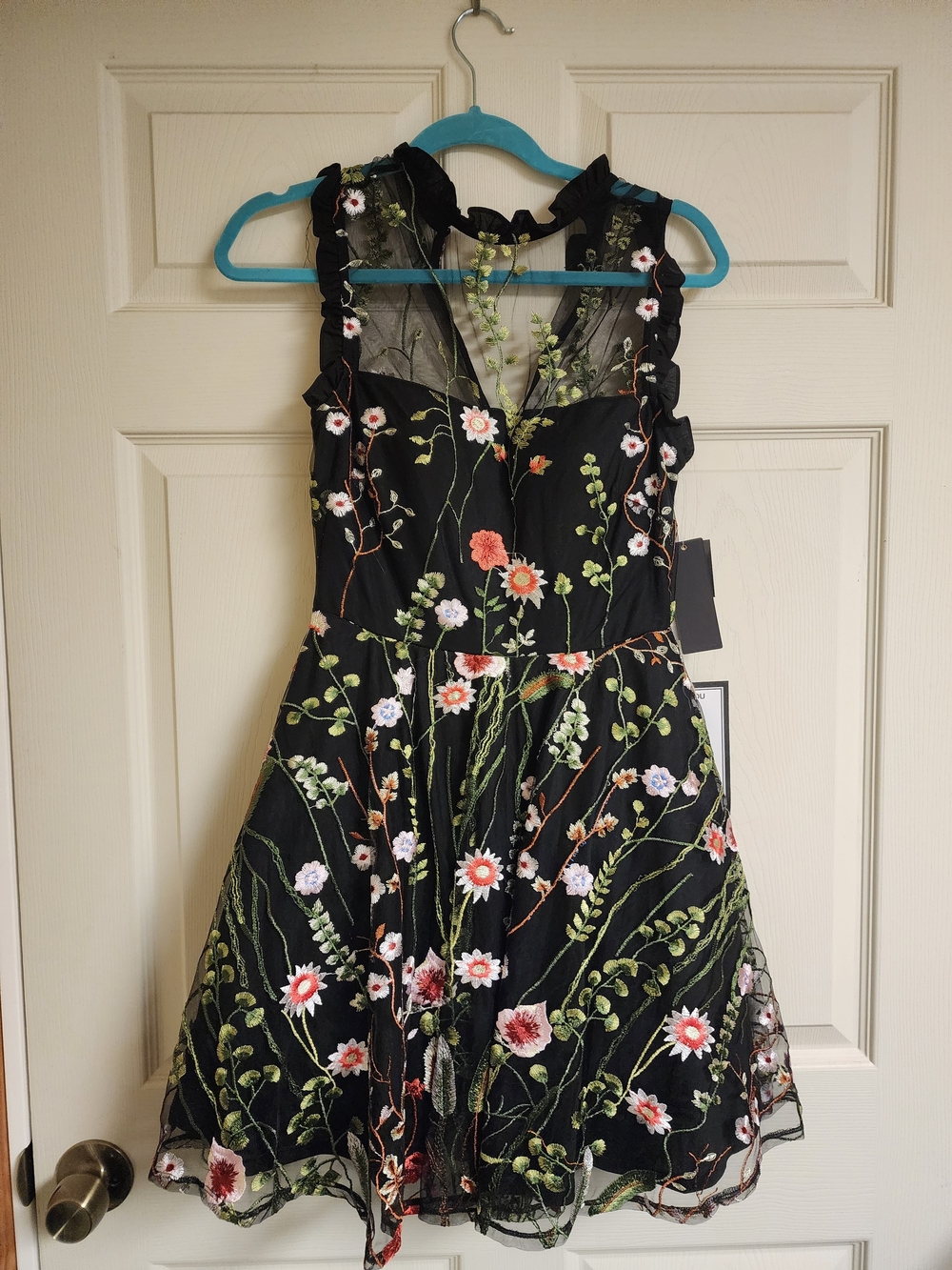 City Studio Black Floral Embroidered Mesh Party Dress